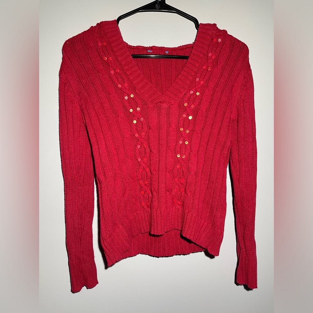 The Children’s Place Red V-Neck Cable Knit Sweater